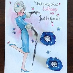 ART blue and white enamel flower clip earrings